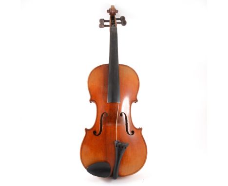 Viola, probably English, 41cm striped one-piece back, unlabelled, unstrung, in a bentwood case labelled W E Hill, London, Vio