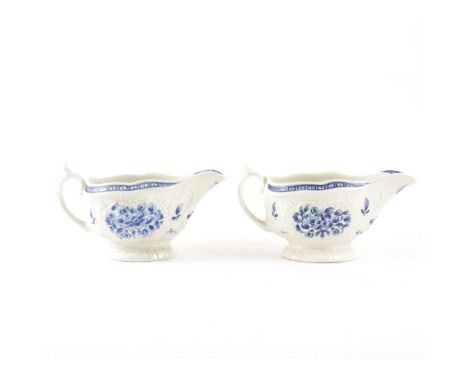 A pair of blue and white sauce boats, by Worcester, Flight period, Strap Flute pattern, circa 1770, press moulded with painte