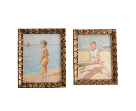 Ianthe White (Mrs Goodchild), See-Saw, signed and dated 1937, portrait miniature on ivory panel, 10.5cm x 8 cm; and another, 