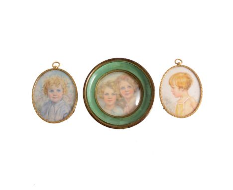 Ianthe White (Mrs Goodchild), Sisters, circular portrait miniature on ivory panel, signed and dated 1931, diameter 6 cm; two 