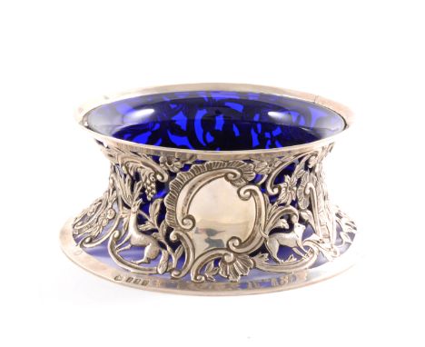 Victorian Irish silver dish ring, West &amp; Son, Dublin 1899, pierced sides, embossed and chased with animals amongst scroll