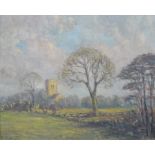 H Bennett oil on board "Waithe Church" 48.5cm x 41cm