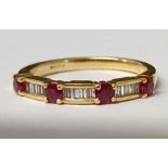 18ct gold ruby & baguette cut diamond ring, 2.9g