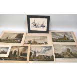 Selection of unframed 19th century hand-coloured Lincolnshire prints: Church of Sutton St Mary
