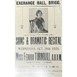 Framed Old Brigg Corn Exchange poster for a recital by Miss Fedora Turnbull 28th October 1925