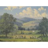 Clive Browne oil on canvas depicting hilly landscape with farmhouse, 72cm x 56.5cm