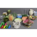 Decorative ceramics including vases, bowls, plates, majolica etc, as well as glassware and PG Tips