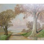 Framed David Mead F.C.I.A.D oil on board 'Road to the sea near Weymouth' - approx. 70cm x 60cm