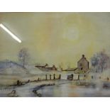 Watercolour signed by Harold Jones, No 4 Pant-y-Buarth- Gwernaffield. 65w x 55h