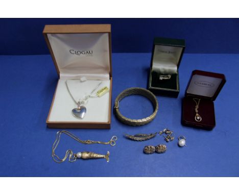 A silver Clogau heart pendant and chain in gift box; together with an 18ct gold articulated fish and chain, 6.7g in total, bo