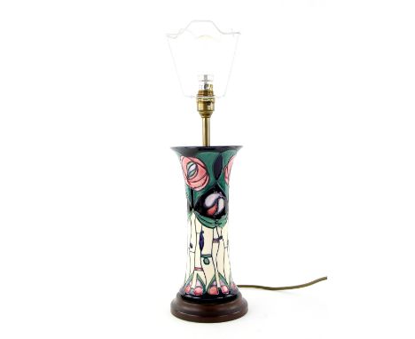 Moorcroft lamp base, Tribute to Charles Rennie Mackintosh design, 25 cm excluding base and fitting, .    