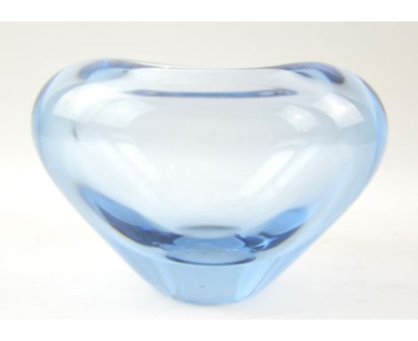 Holmegaard heart shaped glass vase from the Menuet series designed by Per Lutken, acid etched Holmegaard 1961 to base, 13cm h