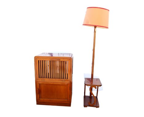 Art Deco mahogany standard lamp with shelf, and a cabinet with drop down louvre door, a single door cupboard Made for a Londo