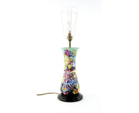 Moorcroft pottery, a large Martinique pattern lamp base with decoration of exotic fish and sea life, 30 cm high excluding bas
