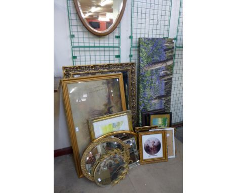 Assorted gilt framed mirrors, prints, oleographs, etc. 