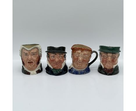 This set features four Royal Doulton small character jugs, including Mr. Pickwick (D5839), Fat Boy (D5840), Cap'n Cuttle (D58