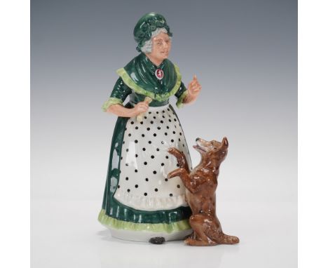 Part of the Literary Characters series. Depicts a woman  in a green dress with a black and white polka dot apron, feeding a b