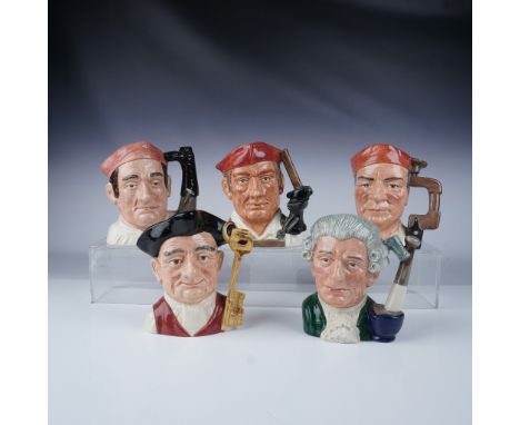 This remarkable collection features five Royal Doulton large character jugs from the Williamsburg series, each showcasing exc