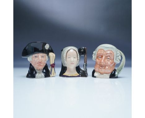This lot includes three Royal Doulton character jugs: George Washington (D6041), Anne Boleyn (D6609), and The Lawyer (D6547).