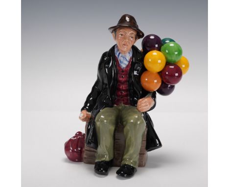 Seated figure of a man with balloons. Figure is inspired by the poem, The Balloon Man, by Rose Fyleman. Royal Doulton backsta