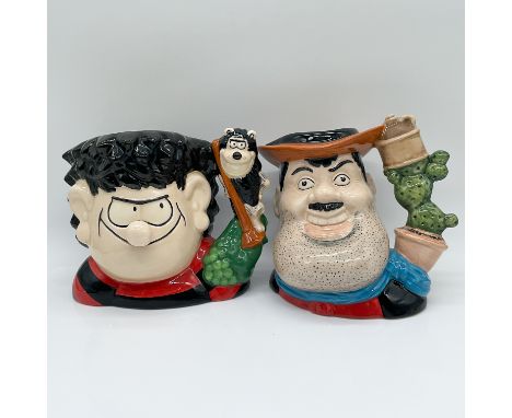 A pair of Royal Doulton large character jugs featuring Desperate Dan (D7006) and Dennis and Gnasher (D7005), both introduced 