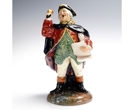 Royal Doulton figurine titled Town Crier, model HN2119, issued in 1952. Designed in vibrant detail, this expressive figure fe