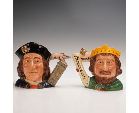 This limited edition set includes two finely detailed Royal Doulton character jugs from the esteemed British ceramic traditio