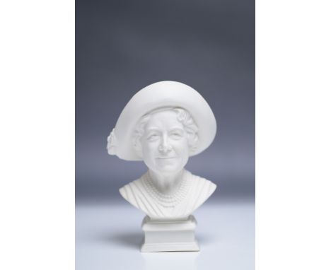This hand-made and hand-finished parian bust of HM Queen Elizabeth The Queen Mother was modeled by D. Phillips to commemorate