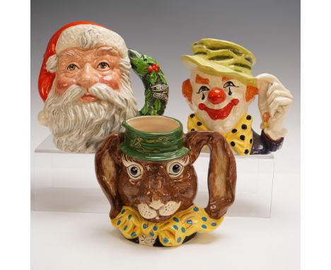 This colorful 3-piece lot includes Royal Doulton character jugs featuring beloved and whimsical figures: D6794 Santa Claus, m
