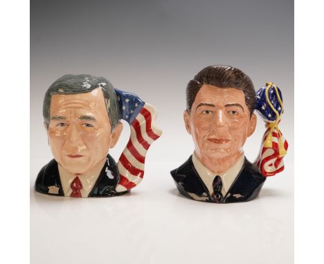 This 2-piece set features ceramic character jugs of American Presidents Ronald Reagan and George W. Bush. The first jug, craf