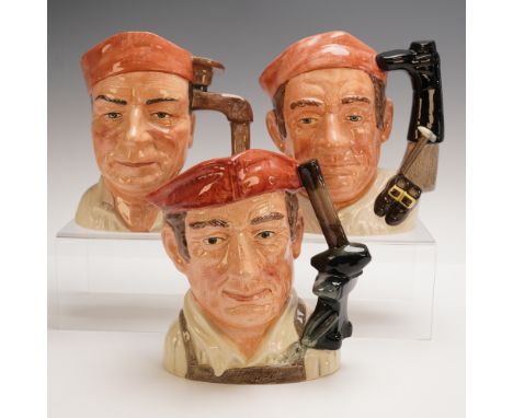 This trio of Royal Doulton character jugs from the Williamsburg series features the Blacksmith (D6571), Bootmaker (D6572), an