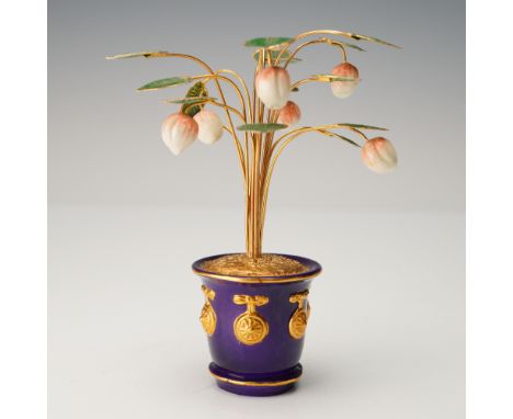 Miniature Imperial Peach Tree by Franklin Mint in the style of the House of Faberge. The tree features six blush-colored enam