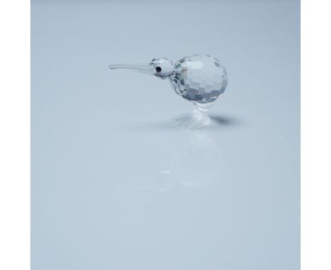 This Swarovski Silver Crystal Kiwi Bird figurine is crafted with precision-cut clear crystal, featuring a faceted body and fr