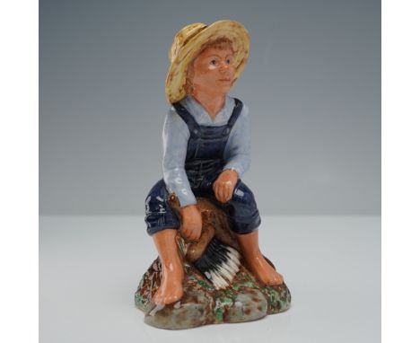 Part of the Children's Literature series.  Depicts a young child in blue overalls, seated on a tree trunk with straw hat on h