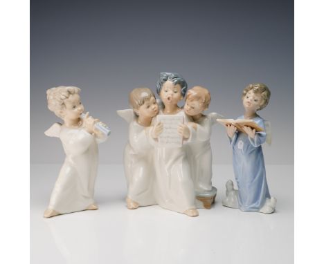 A lovely trio of Lladro porcelain angel figurines. Group of Angels 1004542 features three youthful angels gathered closely ar
