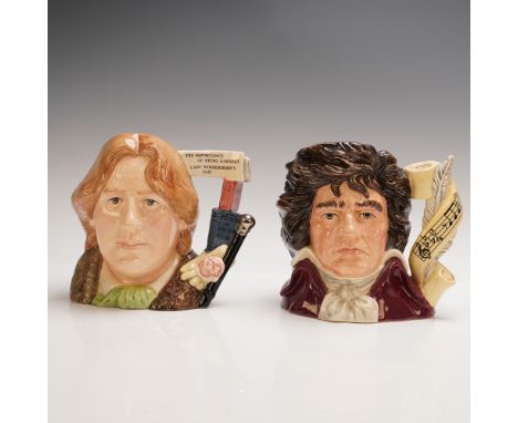 A distinguished pair of Royal Doulton character jugs featuring literary icon Oscar Wilde (D7146), including a COA. Alongside 