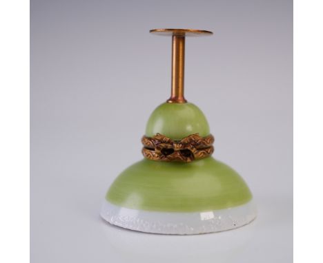 Crafted in the form of a miniature hat stand, this Limoges CR porcelain ring box features a domed green and white enamel base