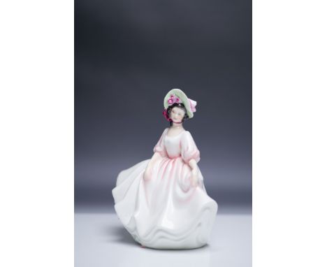 This Royal Doulton figurine, titled "Sunday Best" HN2689, measures 7.5"H and depicts a charming young woman in a flowing pink