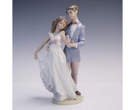 Charming Lladro porcelain figurine titled Now &amp; Forever (model 1007642), depicting a young couple dancing in graceful har