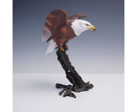 A detailed Royal Worcester porcelain figurine from the Birds of Prey collection, depicting a bald eagle perched on a gnarled 