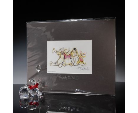 This charming 3-piece set features a Swarovski crystal figurine of Winnie the Pooh 905768 holding a balloon, accompanied by a