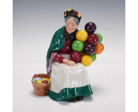 Glazed finish, modeled as an old lady selling balloons with a basket of flowers by her side. Royal Doulton backstamp. Artist: