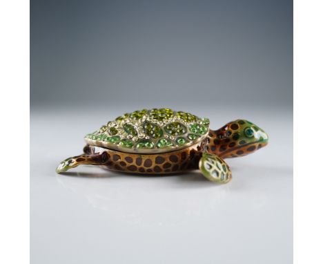Rucinni charming trinket box modeled as a sea turtle, featuring a mottled brown and green enameled body with a raised, domed 