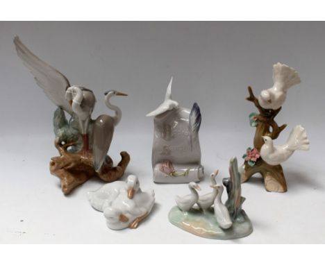 A Nao figure, of Goslings; another, similar pair of Ducks; others, study of a pair of Doves, study of a pair of Herons; a Lla