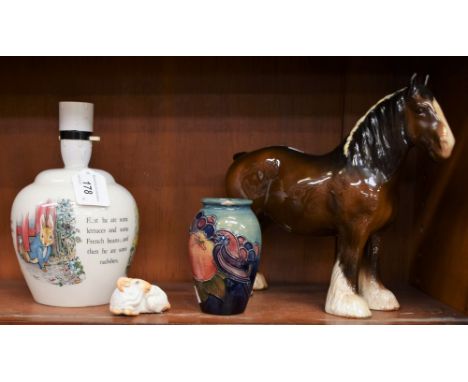 A Beswick model, of a Shire Horse; a Moorcroft miniature Finches pattern vase, 10.5cm high; a Royal Worcester Ram; a Peter Ra