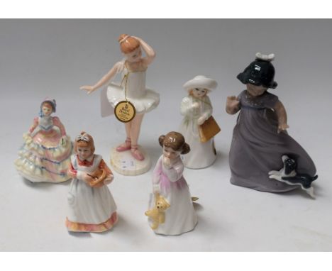 A Nao figure, Girl and Puppy; a Royal Doulton figure, Hannah, HN3649; others, similar, Little Ballerina, HN3395, Daddy's Girl