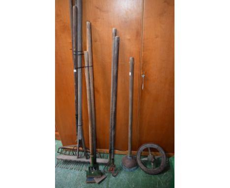 Tools - vintage hoes; scrapers; hay forks; rakes; etc 