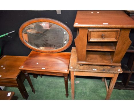 A vintage Esavian child's school desk; a retro mid-20th century design nest of three tables; a lamp table; a reproduction occ