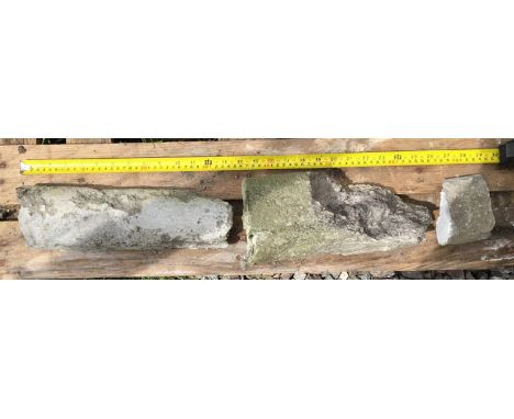 Detached shafts of Derbyshire Spar. 
Examples of this fossil-rich grey stone, chosen by Pearson as an alternative to the Purb