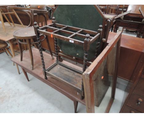 A selection of occasional furniture including bentwood armchair, barley twist stick stand, mirror etc